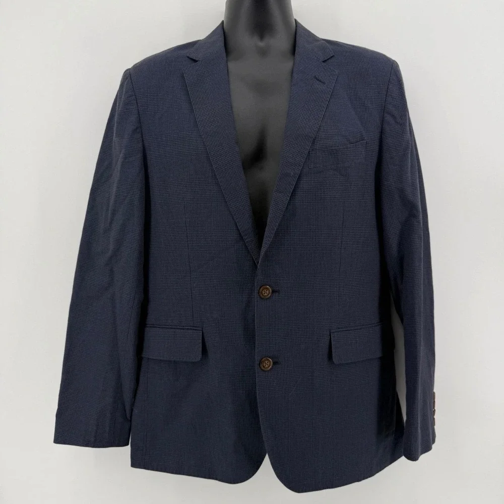 J.Crew Ludlow Blazer Mens 38R (M) Slim Fit Cotton Linen Blue Micro-Check
